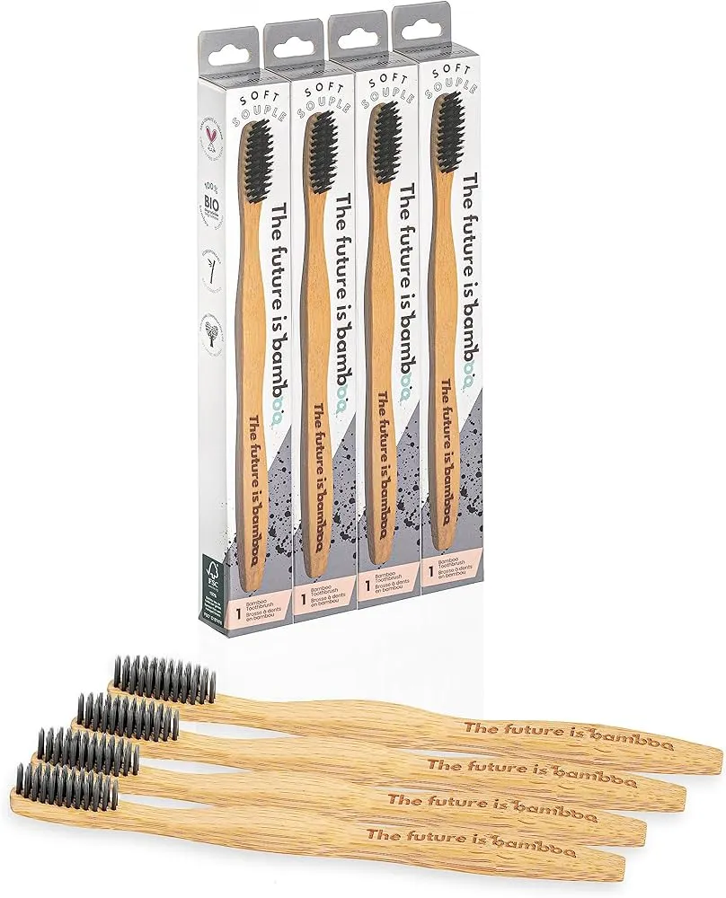 TFIB - Adult Soft Bamboo Toothbrushes - Charcoal