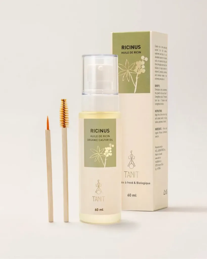 [3A-6] Huile de ricin – Soin pur et biologique pour la pousse des cheveux et des cils + accessoires en bambou