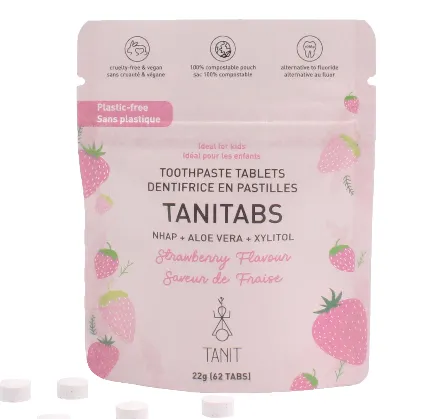 [6N-12] Small Pack (62 Tablets) Eco-Refill Packs – Tanitabs Toothpaste & Mouthwash Tablets (Strawberry)