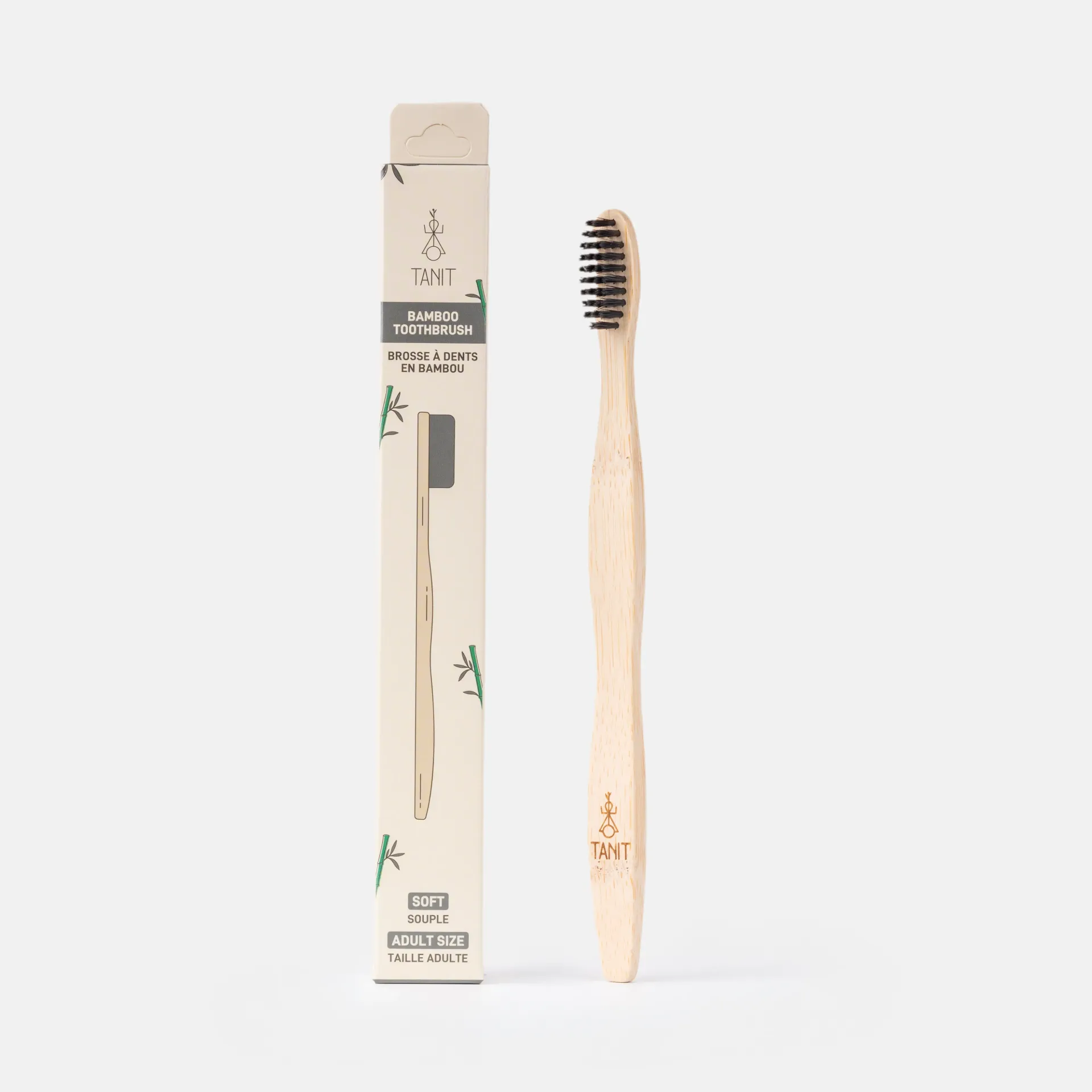 Caisse de 12 brosses à dents adultes souples en bambou charbon