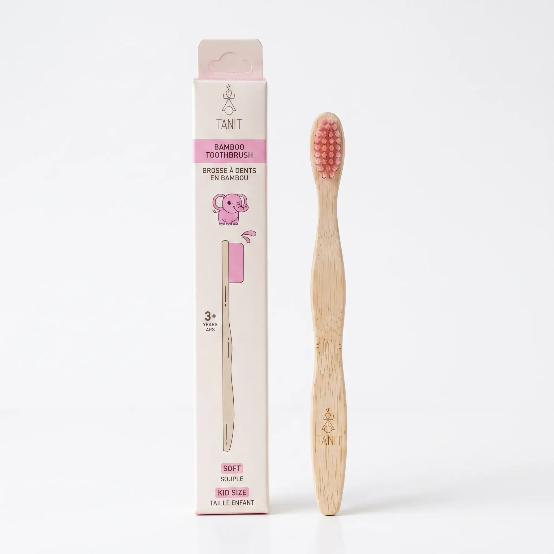[BUNDLE097] Caisse de 12 brosses à dents enfants souples en bambou elephant rose