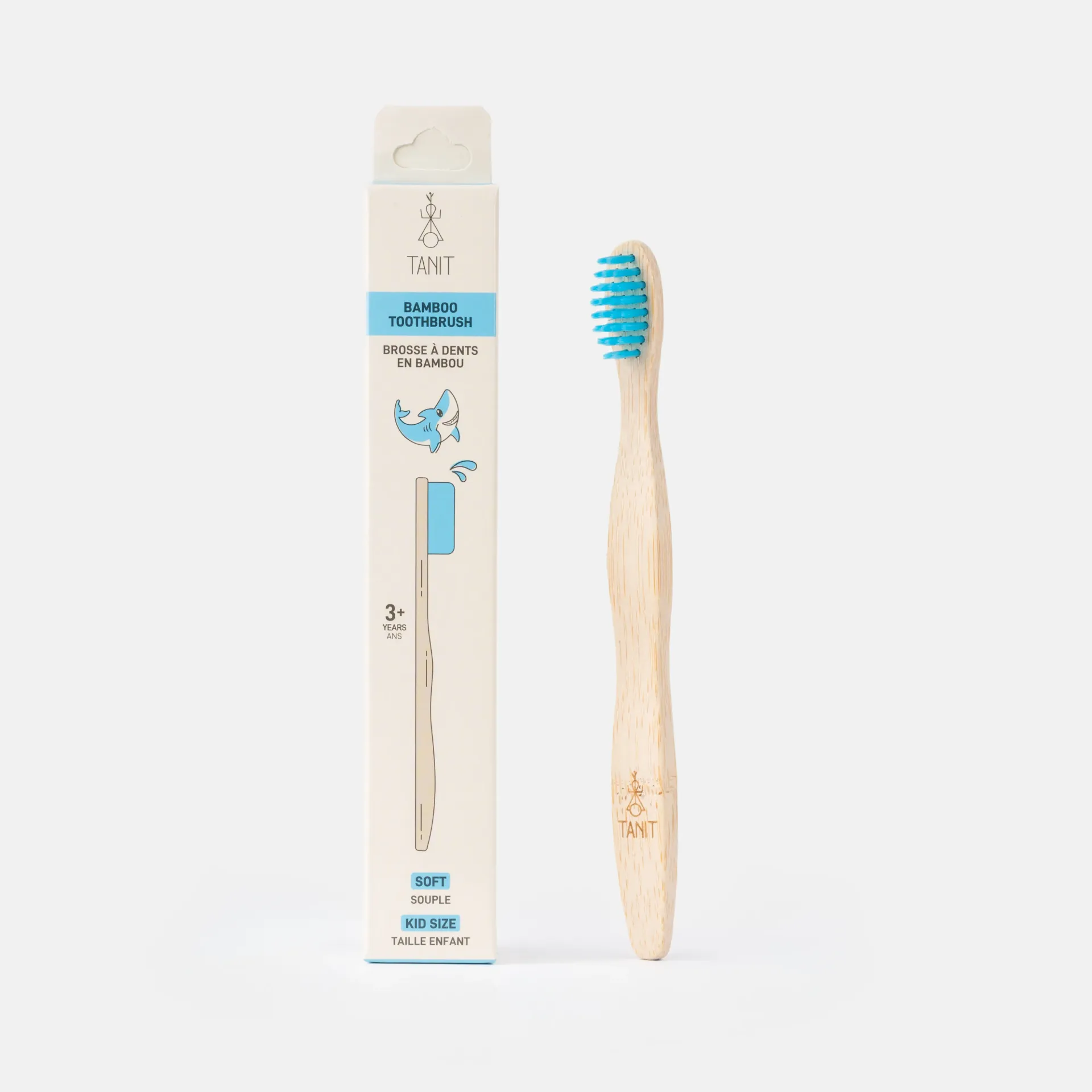 [BUNDLE098] Caisse de 12 brosses à dents enfants souples en bambou requin bleu